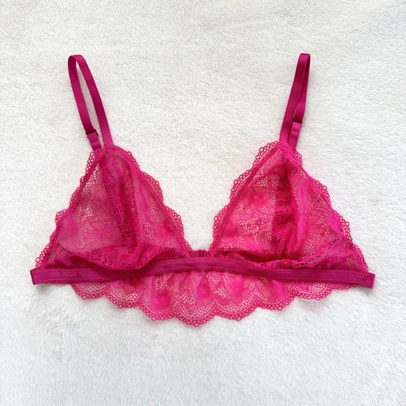 NWOT Free People Bright Eyes Romantic Coquette Sheer Lace Bralette in Hot Pink - Picture 5 of 7
